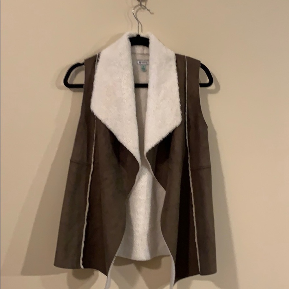 Boutique Suede and Faux Fur Military Green Vest